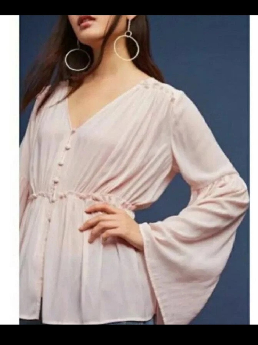 Ro & De Blush Pink V-Neck Buttoned Peasant Top